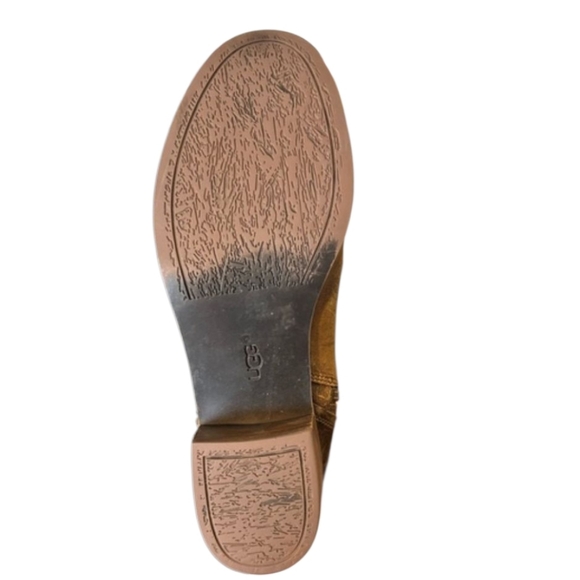 😁UGG Tan and Brown Heeled Leather Boots Size 8.5 - Picture 5 of 7